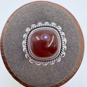 Carnelian Bezel Set Statement Ring VTG Solid Sterling Silver 925 Size 5.75
